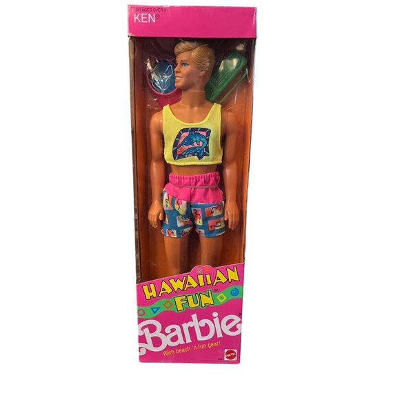 NIB Vintage Hawaiian Fun Ken Doll 1990 Mattel New In Box With Beach N Fun Gear - Picture 1 of 4